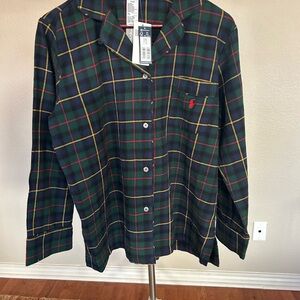 Polo Ralph Lauren Plaid Flannel Pajama Top Green Red Yellow Size S